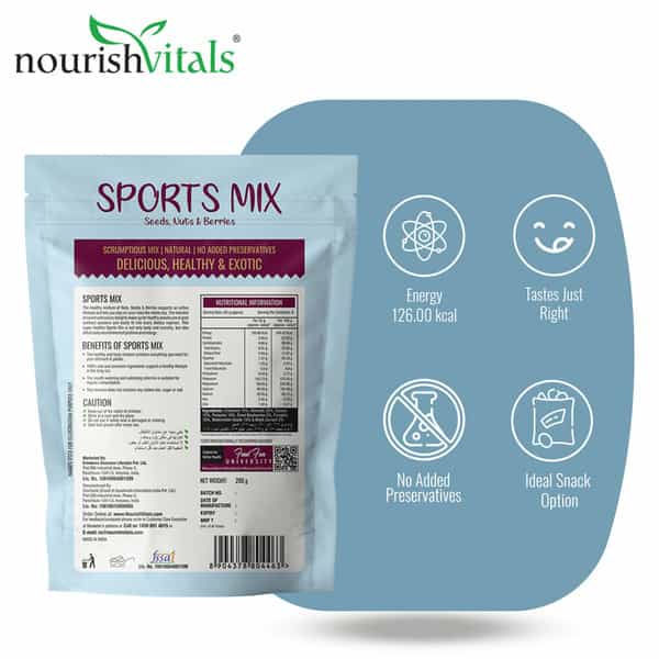 Nourishvitals Sports Mix Seeds Nuts & Berries 200 G (Pack Of 2)