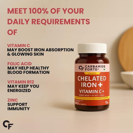 Carbamide Forte Chelated Iron + Vitamin C B12 Folic Acid & Zinc 60veg Tablets