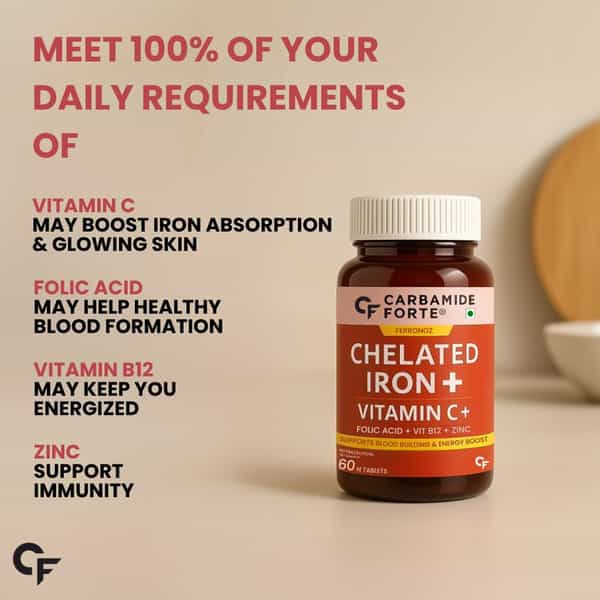 Carbamide Forte Chelated Iron + Vitamin C B12 Folic Acid & Zinc 60Veg Tablets