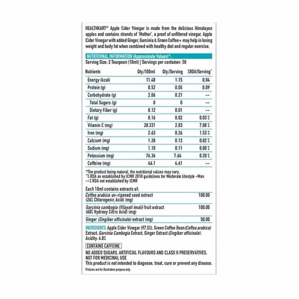 Healthkart Apple Cider Vinegar With Mother Ginger Garcinia Green Coffee Juice 500 Ml