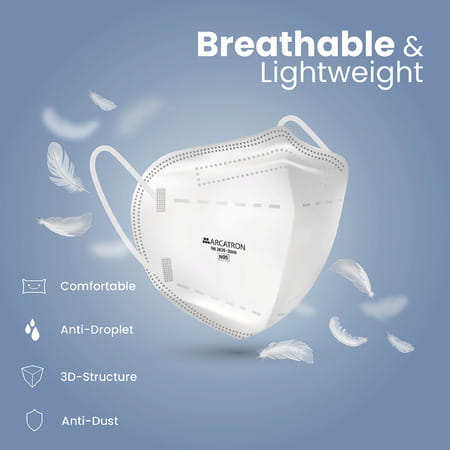 Arcatron N95 Face Mask 95% High Filtration|4 Layers Protection|Fog Proof|Adult Size|Pack Of 100