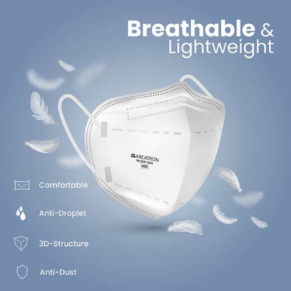 Arcatron N95 Face Mask 95% High Filtration|4 Layers Protection|Fog Proof|Adult Size|Pack Of 100