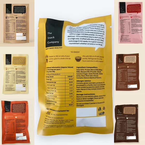 The Snack Company Protein Oats - 7 Assorted Flavors For The Week | 20G Protein| 6G Fibre | No Soy