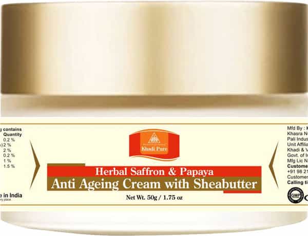 Khadi Pure Herbal Saffron & Papaya Anti Ageing Cream With Sheabutter - 50G