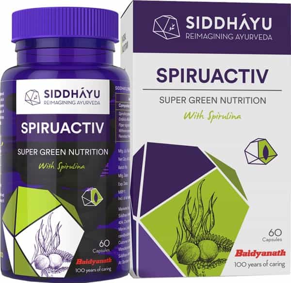 Siddhayu Spiruactiv Capsules-Vmultivitamin Immunity Booster Natural Spirulina - 60 Caps