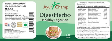 Ayur Champ - Pack Of 4 -Diges Herbo | Healthy Digestion | Herbal Supplement |60 Tablets