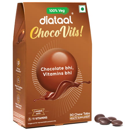 Diataal Chocovits Veg Multivitamin With B-Complex For Energy & Immunity Health 30 Chewable Tablets