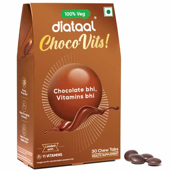 Diataal Chocovits Veg Multivitamin With B-Complex For Energy & Immunity Health 30 Chewable Tablets