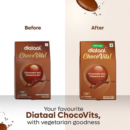 Diataal Chocovits Veg Multivitamin With B-Complex For Energy & Immunity Health 30 Chewable Tablets