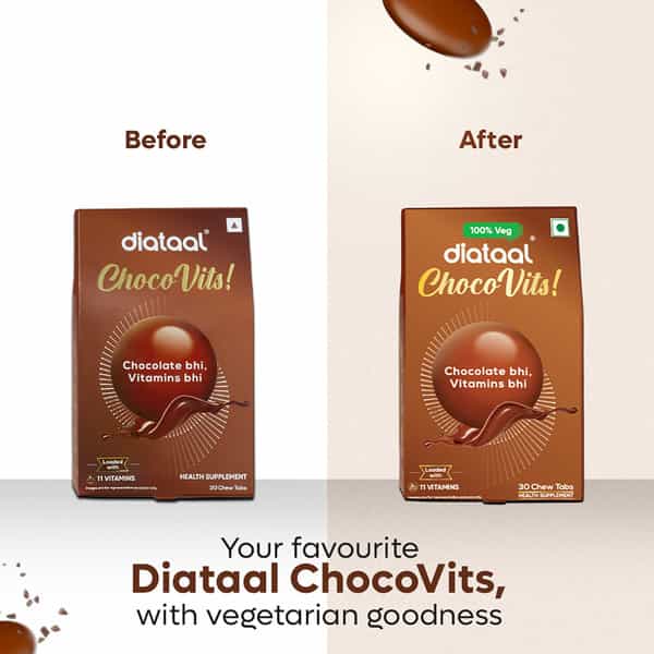 Diataal Chocovits Veg Multivitamin With B-Complex For Energy & Immunity Health 30 Chewable Tablets