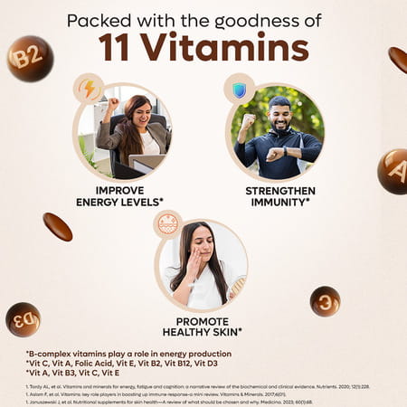 Diataal Chocovits Veg Multivitamin With B-Complex For Energy & Immunity Health 30 Chewable Tablets