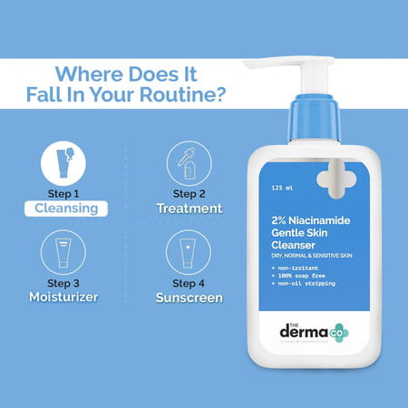 The Derma Co 2% Niacinamide Gentle Skin Cleanser | Sensitive/Dry/Normal Skin - 125 Ml