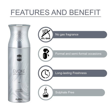 Ajmal Amber Magic Edp 100ml Perfume For Men And Evoke Silver Edition Him Deodorant 200ml For Men