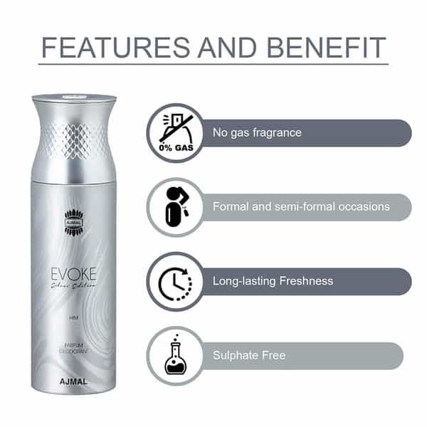 Ajmal Amber Magic Edp 100Ml Perfume For Men And Evoke Silver Edition Him Deodorant 200Ml For Men