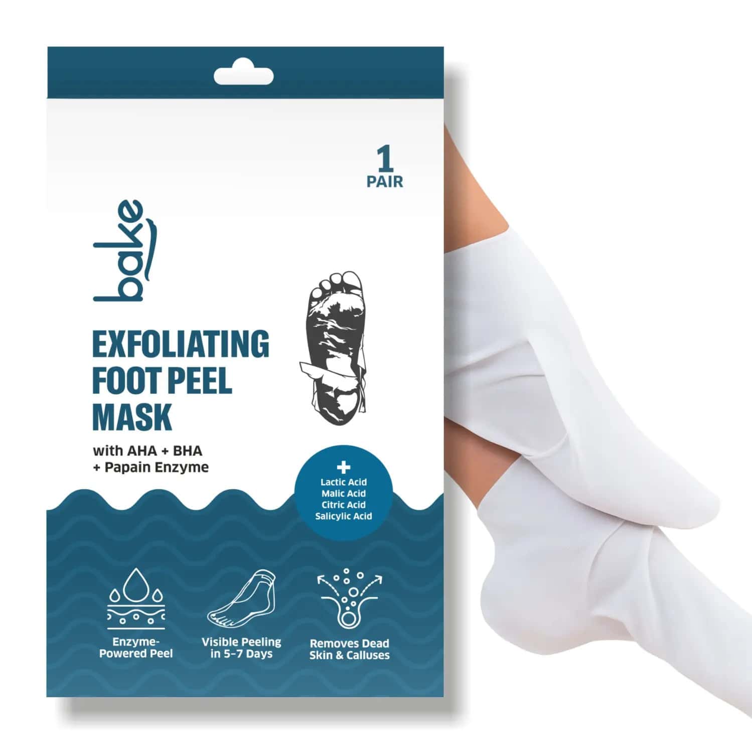 Bake Aha + Bha Foot Peeling Mask For Dry Skin | Calluses & Dead Skin Removal - Sock Type Foot Mask