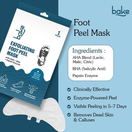 Bake Aha + Bha Foot Peeling Mask For Dry Skin | Calluses & Dead Skin Removal - Sock Type Foot Mask