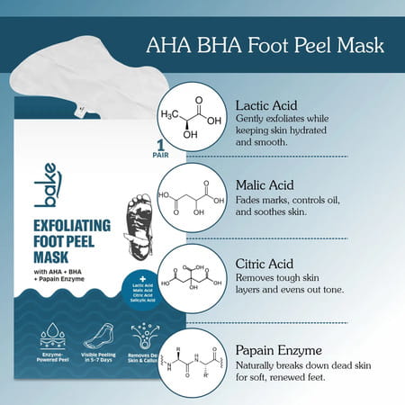 Bake Aha + Bha Foot Peeling Mask For Dry Skin | Calluses & Dead Skin Removal - Sock Type Foot Mask