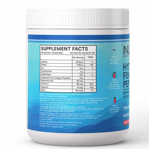 Inlife Marine Collagen Powder | Fish Collagen Peptides Supplements - Unisex (Watermelon | 200G)