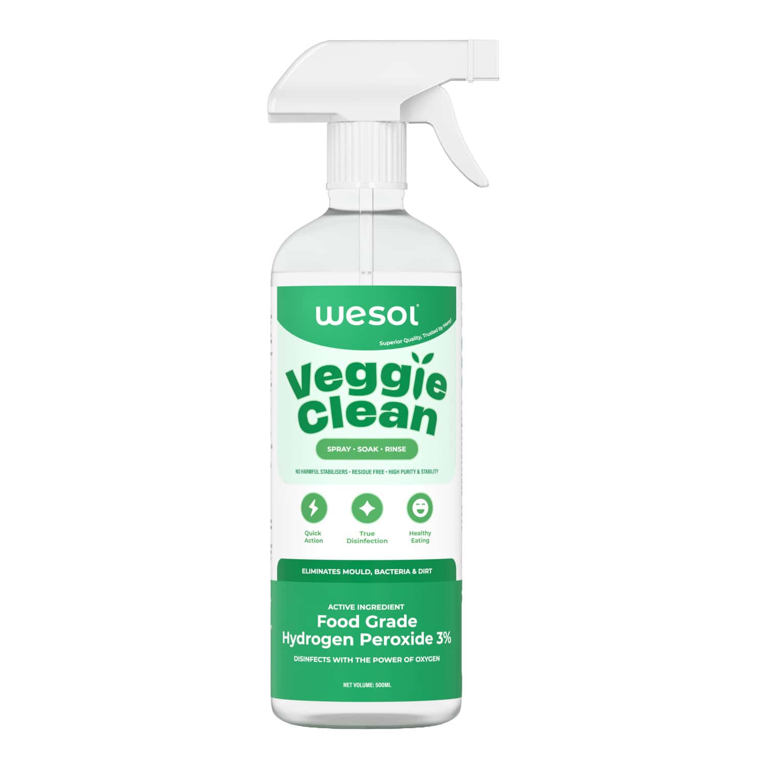 Wesol Food Grade Hydrogen Peroxide 3% Vegetable & Fruit Cleaner Spray 500 Ml