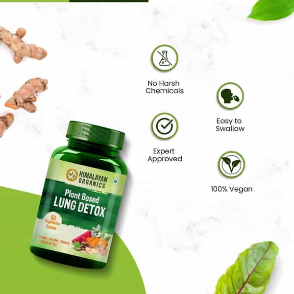 Himalayan Organics Plant Based Lung Detox | Vasaka - Arjuna & Trikatu | Bottle | 60 Veg Tablets