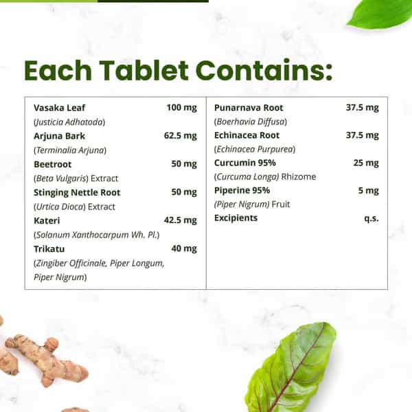 Himalayan Organics Plant Based Lung Detox | Vasaka - Arjuna & Trikatu | Bottle | 60 Veg Tablets