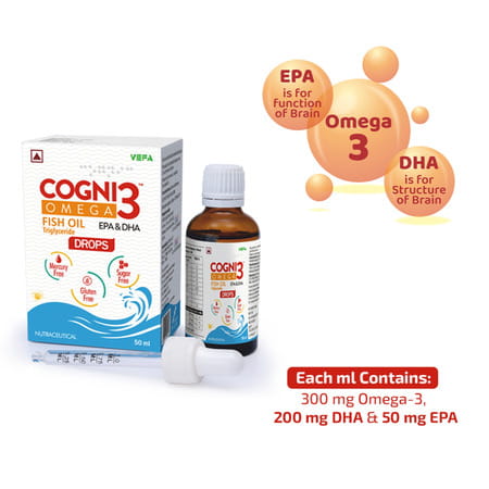 Cogni 3 Omega Fish Oil Drops I Triglyceride Form I Epa Dha Supplement I 50Ml Bottle