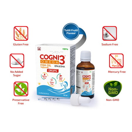 Cogni 3 Omega Fish Oil Drops I Triglyceride Form I Epa Dha Supplement I 50Ml Bottle