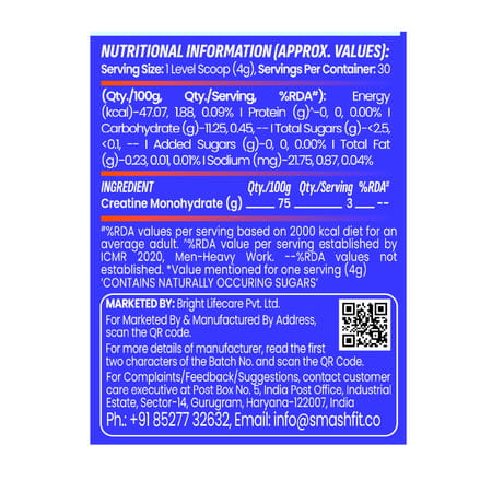 Smash Micronised Creatine Monohydrate Powder | Citrus Surge (30 Servings | 120g)