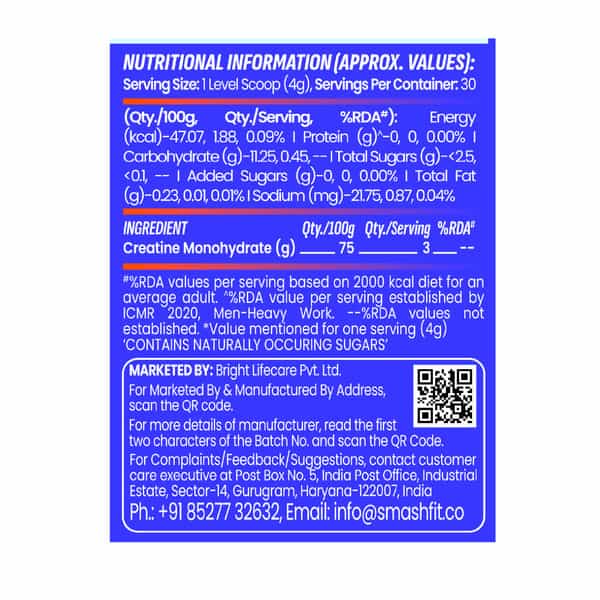 Smash Micronised Creatine Monohydrate Powder | Citrus Surge (30 Servings | 120G)