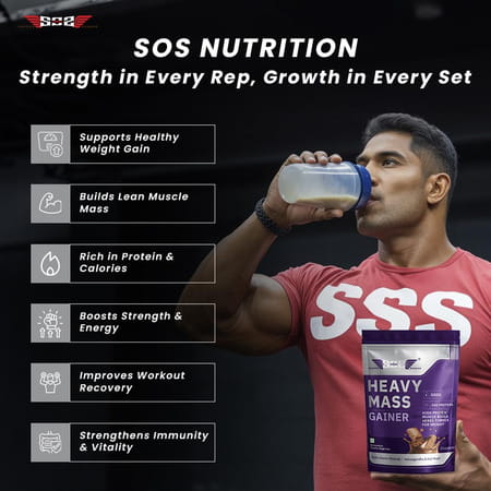 Sos Nutrition High Protein Mass Weight Gainer | 24G Protein & Multivitamins | Chocolate - 500G X 2