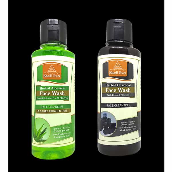 Khadi Pure Herbal Charcoal & Aloevera Sls Face Wash (210Ml) Pack Of 2 (420Ml)