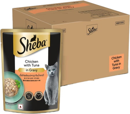 Sheba Fine Premium Adult (1+ Years) Wet Cat Food | Chicken With Tuna In Gravy | 70 G (Pack Of 28)