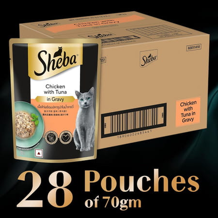Sheba Fine Premium Adult (1+ Years) Wet Cat Food | Chicken With Tuna In Gravy | 70 G (Pack Of 28)