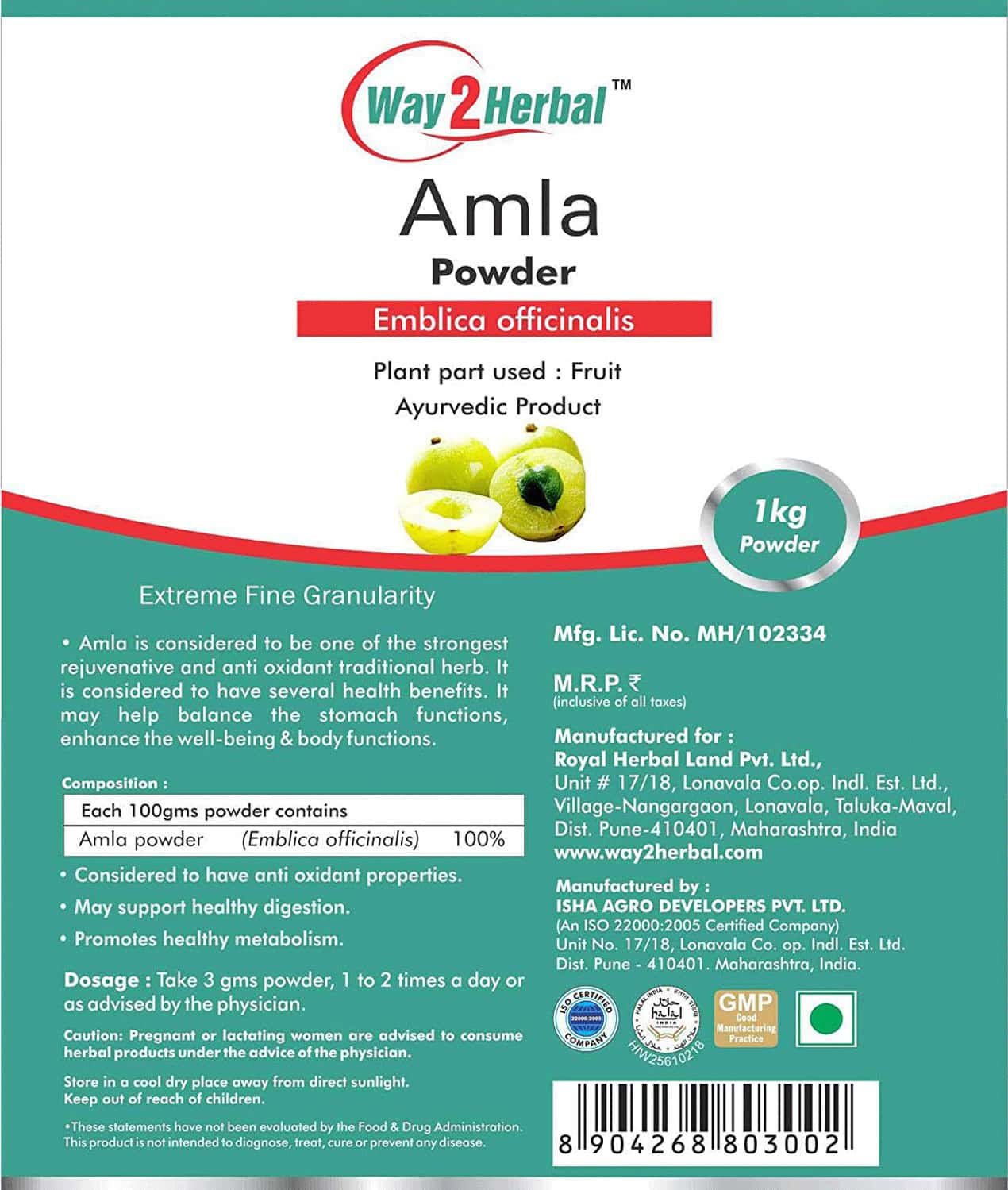 Buy WAY2HERBAL AMLA POWDER 1 KG (PACK OF 4) Online & Get Upto 60