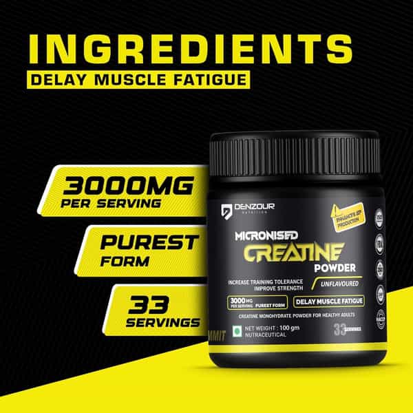 Denzour Nutrition Pure Micronised Creatine Monohydrate Powder - 100G | Unflavoured
