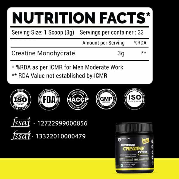 Denzour Nutrition Pure Micronised Creatine Monohydrate Powder - 100G | Unflavoured