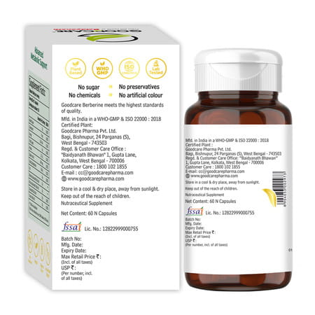 Goodcare Berberine Capsules | Adults | Metabolism Support | 60 Capsules | Pack Of 1