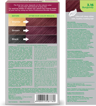 Nisha Creme Hair Color 3.16 Burgundy (60gm+60ml+18ml) Ammonia Free Permanent Hair Colour