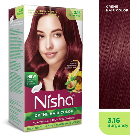 Nisha Creme Hair Color 3.16 Burgundy (60gm+60ml+18ml) Ammonia Free Permanent Hair Colour