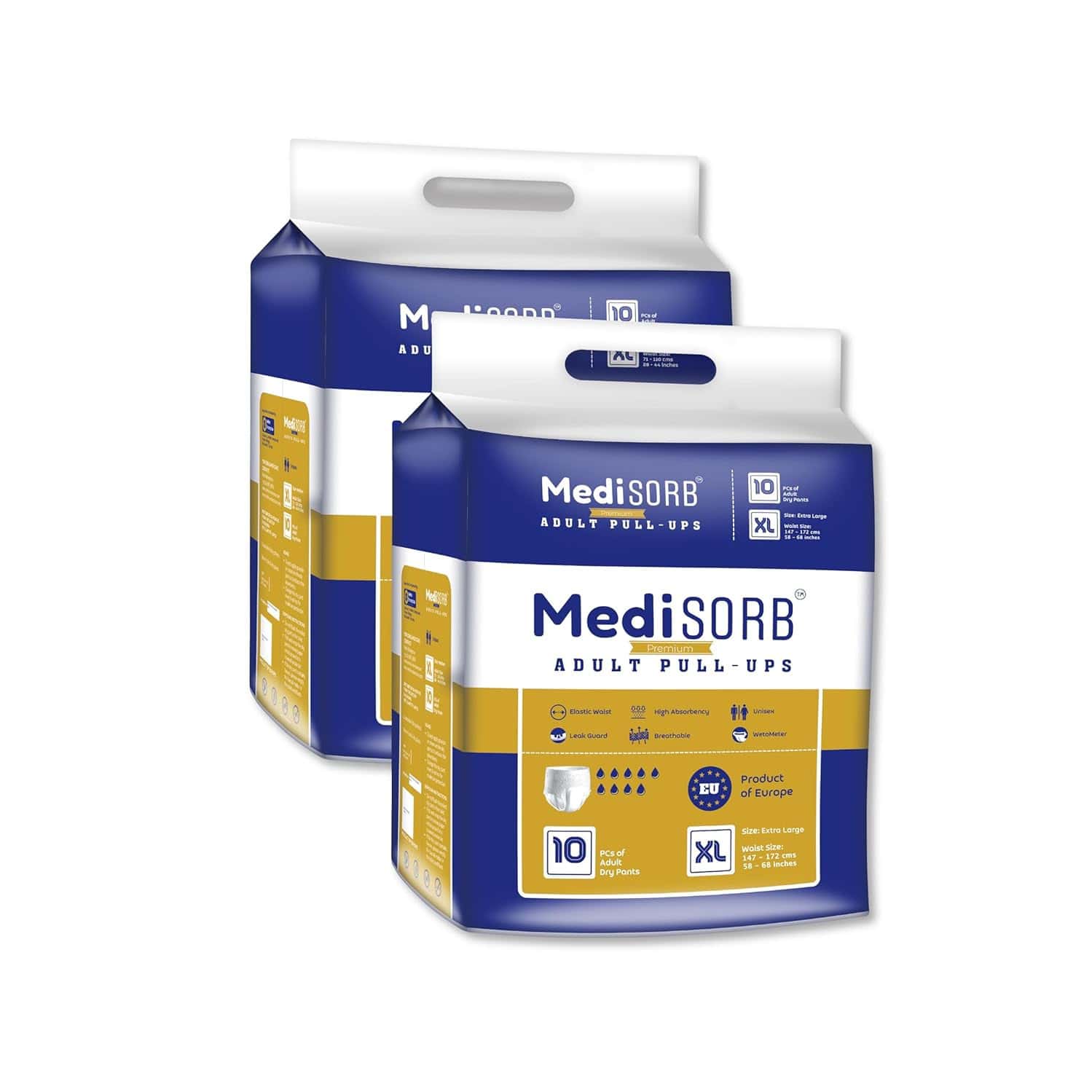 Medisorb Adult Diaper Pants Xl | Pull-ups | Elastic Waist Size 147-172 Cm | 10 Piece | Pack Of 2