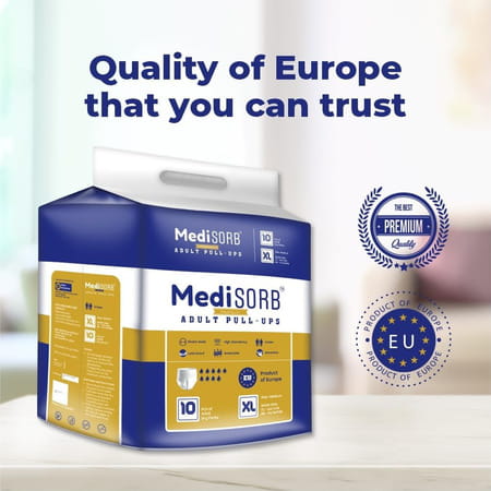 Medisorb Adult Diaper Pants Xl | Pull-Ups | Elastic Waist Size 147-172 Cm | 10 Piece | Pack Of 2