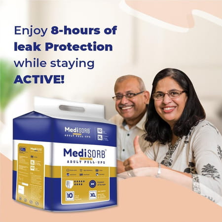 Medisorb Adult Diaper Pants Xl | Pull-Ups | Elastic Waist Size 147-172 Cm | 10 Piece | Pack Of 2