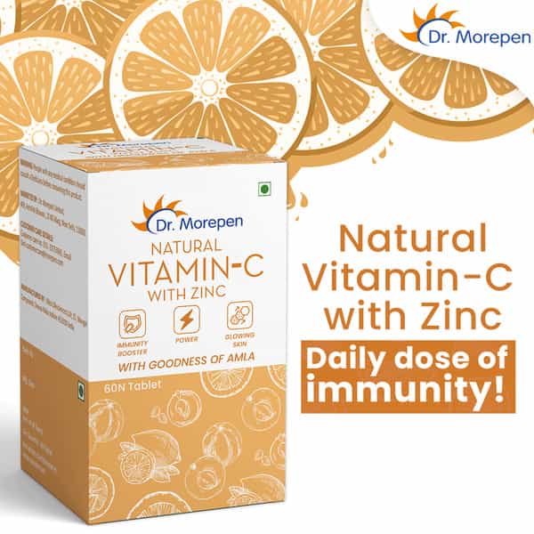 Dr. Morepen Natural Vitamin C With Zinc Tablets For Immunity & Glowing Skin - 60 Veg Tablets