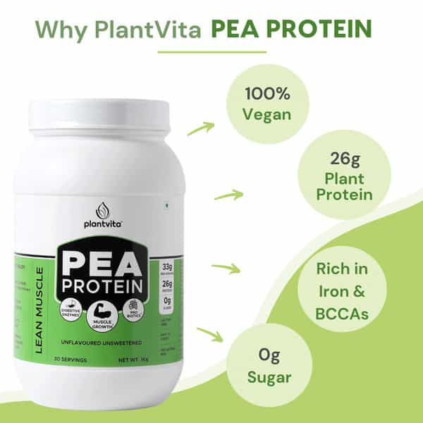 Plantvita Pea Protein - 1Kg Jar Unflavoured & Unsweetened