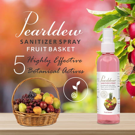 Pearldew Sanitizer Spray (Fruit Basket) 120 Ml | Aloe & Neem | Paraben Free (Pack Of 12)