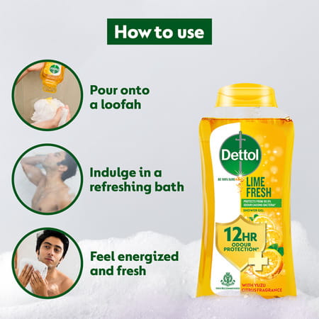 Dettol Lime Fresh Body Wash And Shower Gel Bottle For Women And Men | 250ml