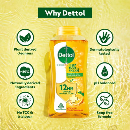 Dettol Lime Fresh Body Wash And Shower Gel Bottle For Women And Men | 250ml