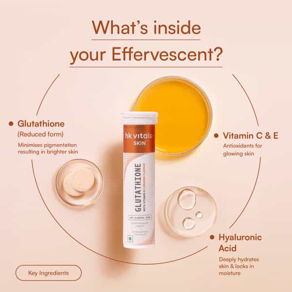 Hk Vitals Glutathione | L-Glutathione Effervescent Tablet | Orange | 15N (Pack Of 2)