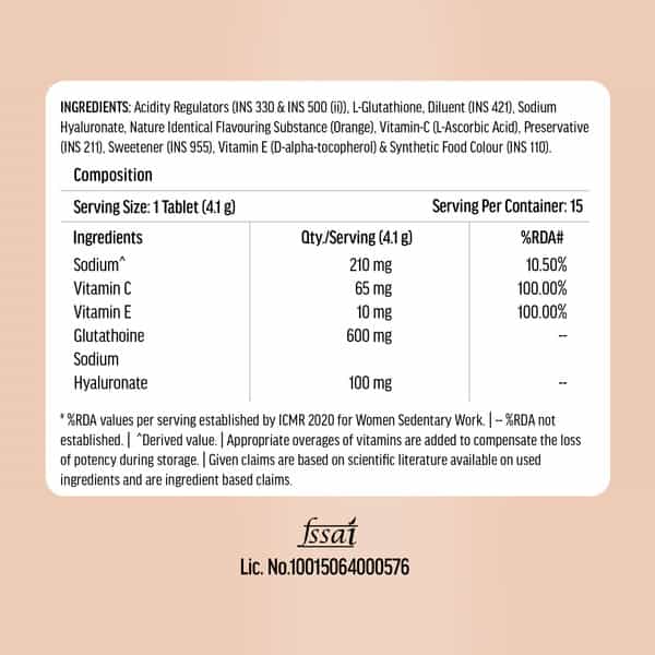 Hk Vitals Glutathione | L-Glutathione Effervescent Tablet | Orange | 15N (Pack Of 2)