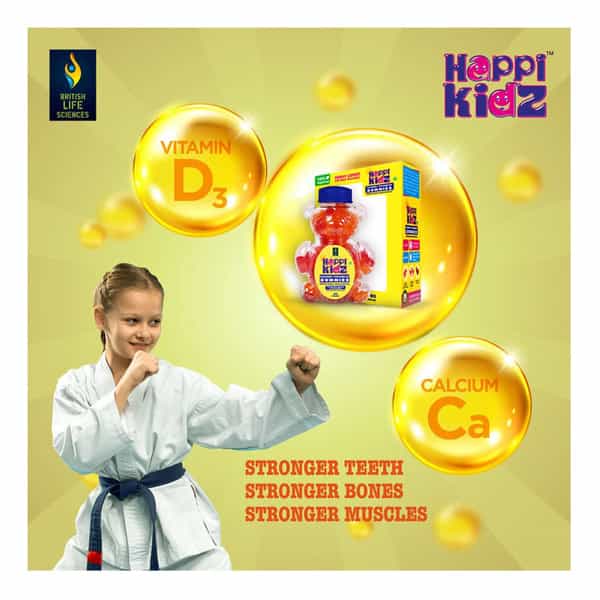 Happi Kidz Nutrition For A Healthy Beginning Calcium + Vitamin D For Kids (60 Gummy Bears)Strawberry